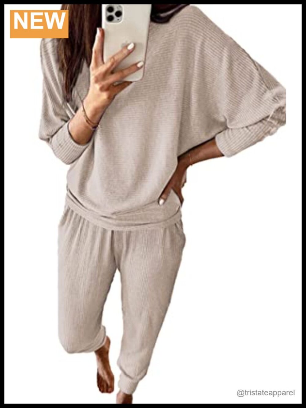 Ribbed Knit 2 Piece Lounge Set Long Sleeve Top Jogger Pants Cozy Fall Winter